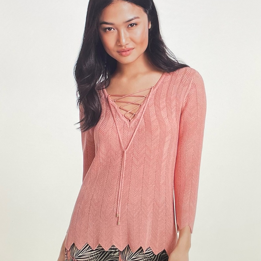 WHBM Salmon Pink Shimmer Knit Top X Small